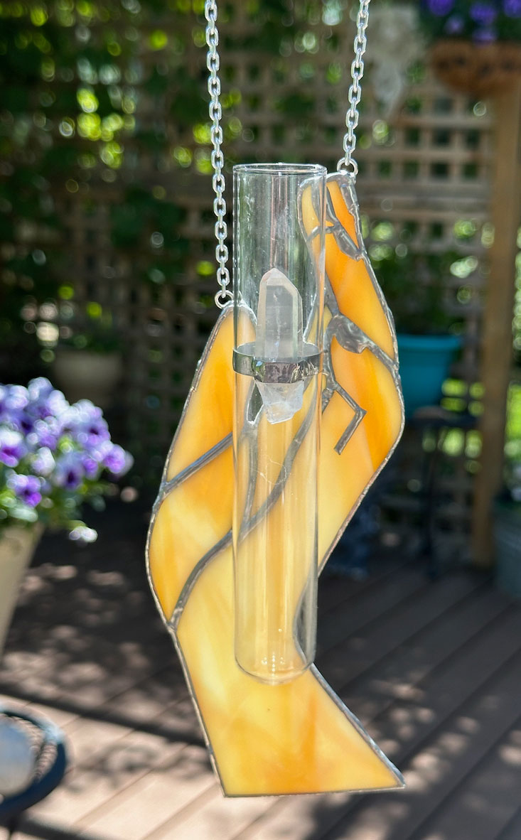 Stained Glass Hand Plant Holder - Caramel